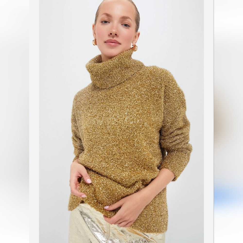 Hunter Bell Gold Chunky Knit Turtleneck Sweater